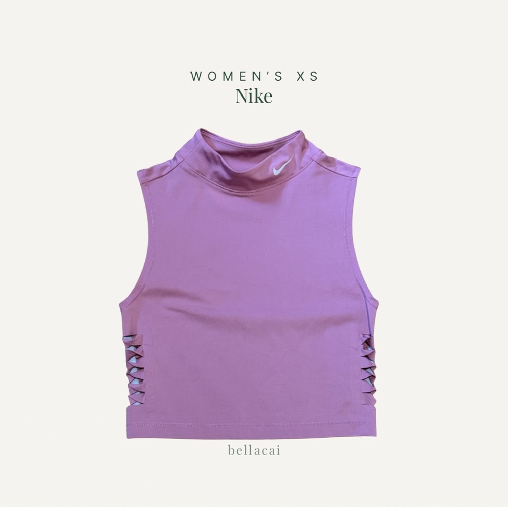 Nike Pro | Women's Dri-Fit Cropped Mock Neck Tank Mauve Pink Cut Out Sides XS